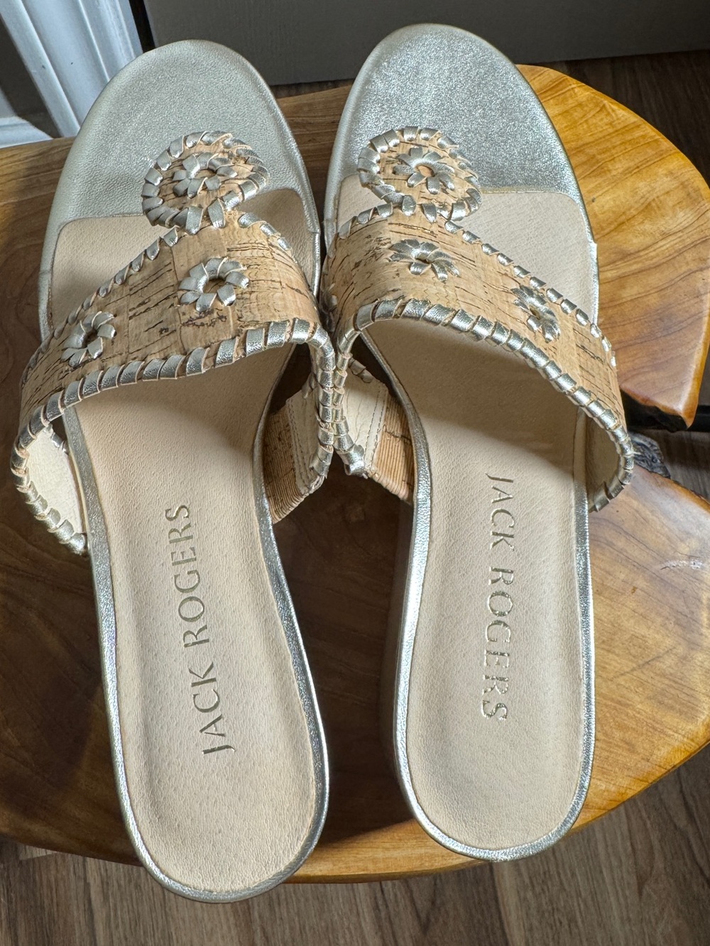 Jack Rogers Women's Jacks Mid Wedge-Stacked Metallic Cork Sandals 9M - Picture 8 of 13